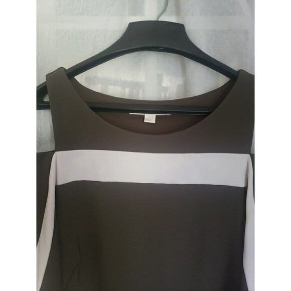 Boston Proper Dress Sz M Color Block Cold Shoulder Olive Green (Light Staining) - Picture 2 of 16
